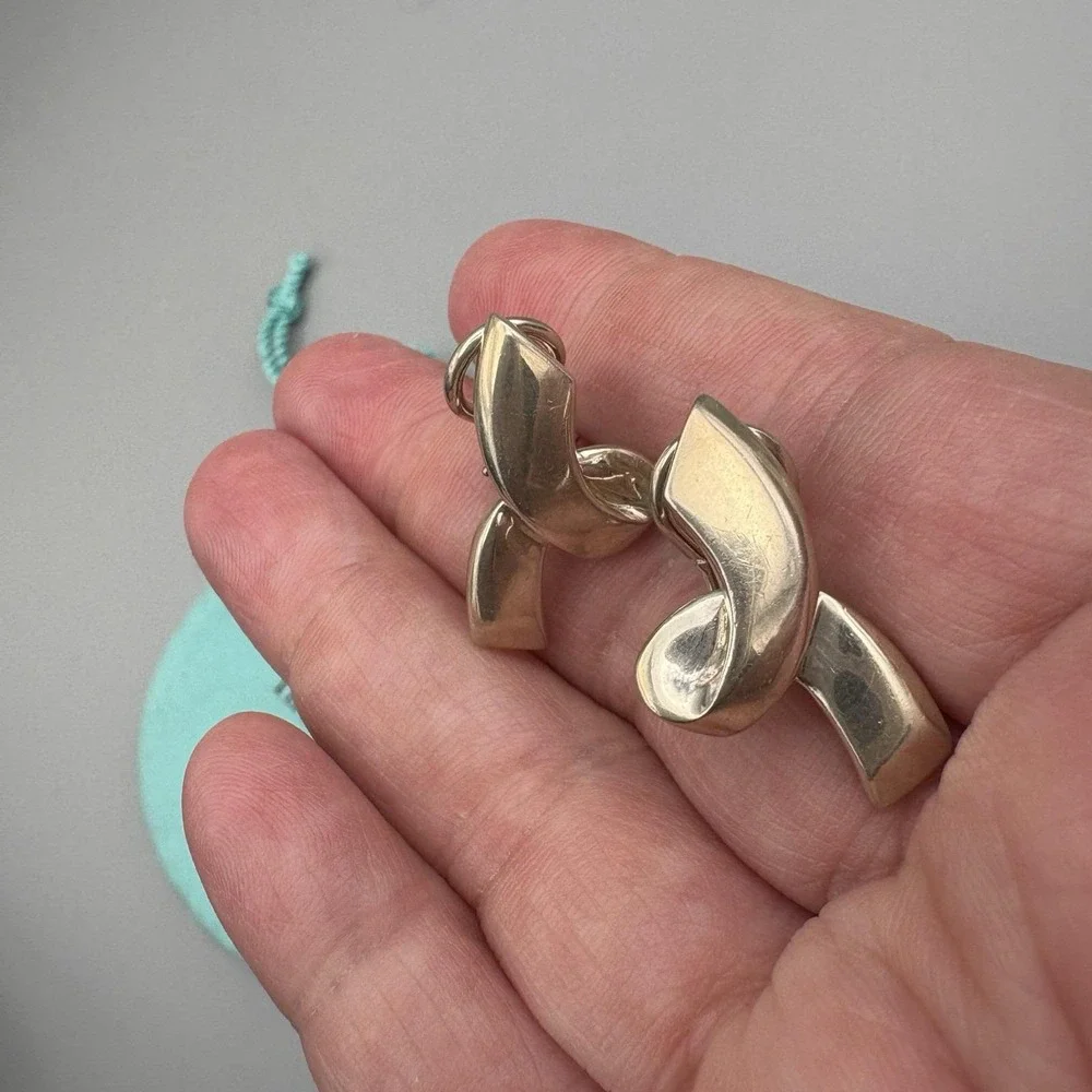 Tiffany & Co Pierced Earrings Sterling Silver 925 Paloma Picasso Ribbon LARGE